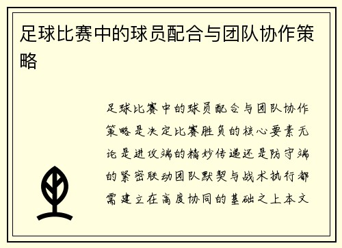 足球比赛中的球员配合与团队协作策略